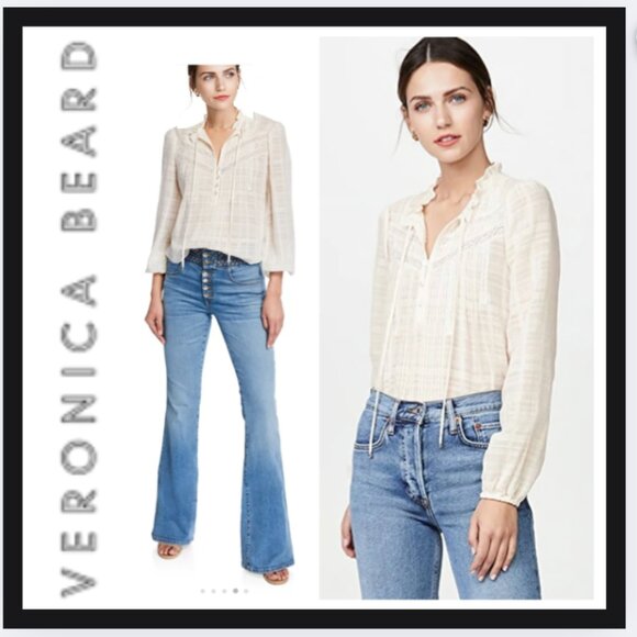 Veronica Beard Jamie High-Neck Cotton Long-Sleeve Blouse - Picture 1 of 8